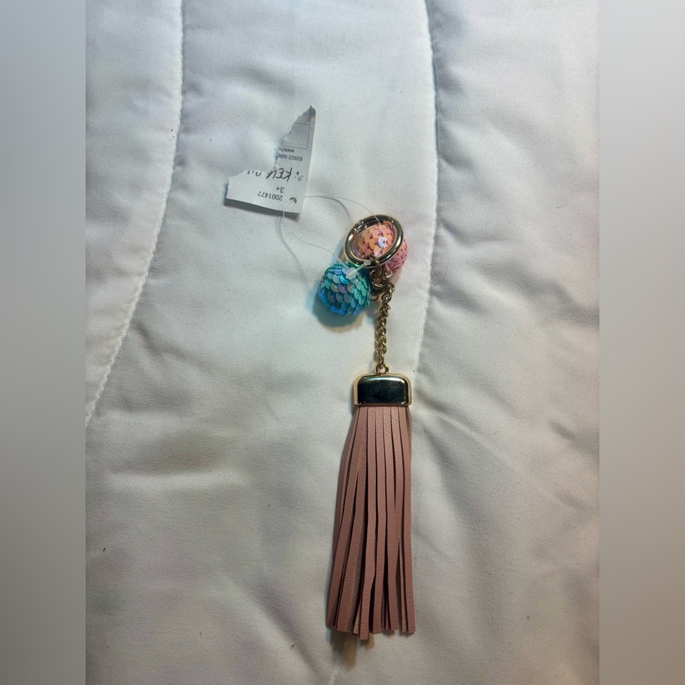 New Pink and Teal Tassel Keychain with gold toned accents